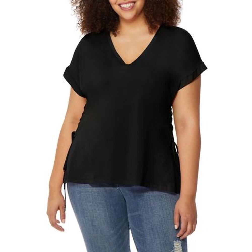 Plus-Size Black V-Neck Side-Tie Tunic Top